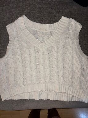 Altar'd State White Cable Knit V-Neck Sweater Vest